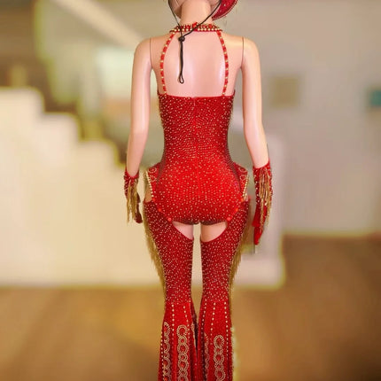 The Stardust Showstopper 4-Piece Rhinestone Ensemble – Luxury Stage Bodysuit & Jumpsuit Set