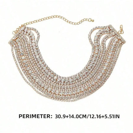Multi Layered Rhinestone Chain Choker Necklace