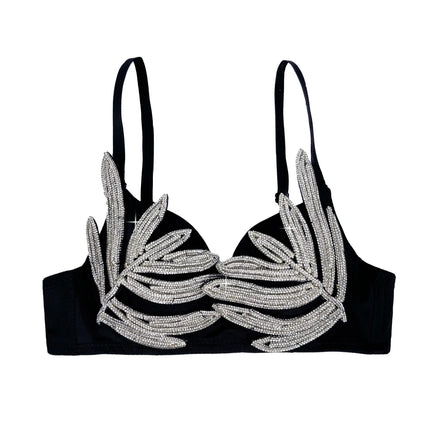 Diamond Rhinestone Leaf Embroidered Bustier Top & Corset Bralette
