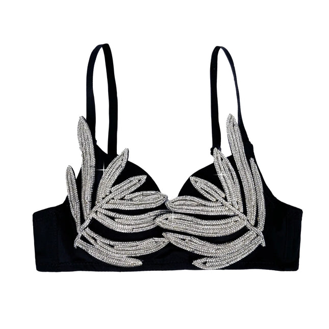 Diamond Rhinestone Leaf Embroidered Bustier Top & Corset Bralette