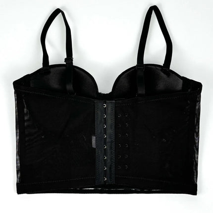 Mesh Bustier Corset Crop Top Diamond Embroidery Tassel Evening Party Bralette