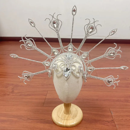 Luxury Peacock Rhinestone Statement Crown – Oversized Crystal Headpiece & Show-Stopping Hair Jewelry for Fashion Shows, Galas & Festivals