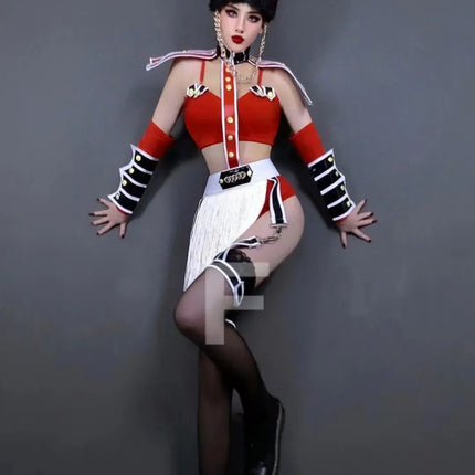 Bar Nightclub DJ DS Gogo Dance Costume Women Dancer Team Stage Party Rave Outfits Military Style Performance Drag Queen Costume