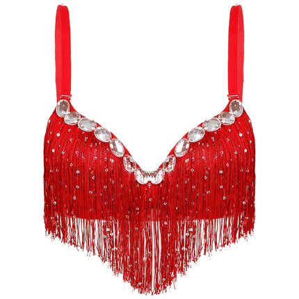 The Stardust Oasis Sirena – Sequined Tassel & Rhinestone Push-Up Belly Dance Bra Top