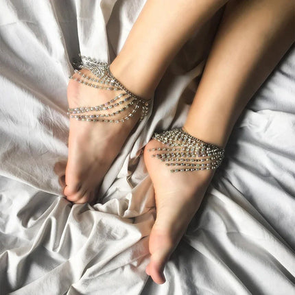 Rhinestone Fringe Tassel Ankle Chains