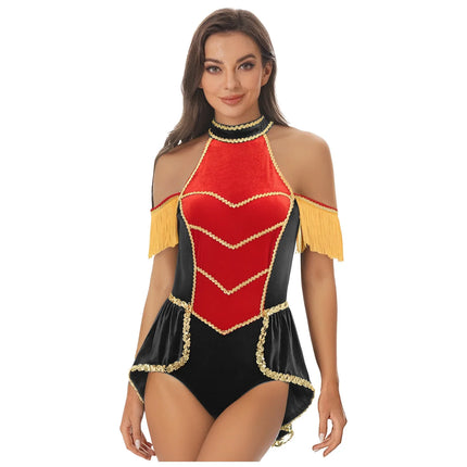 Women's Velvet Circus Ringmaster Sequin Tassel Jumpsuit & Tailcoat