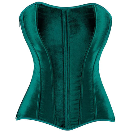 Green Velvet Overbust Corset Top Side Zipper Lace-Up Boned Bustier Top