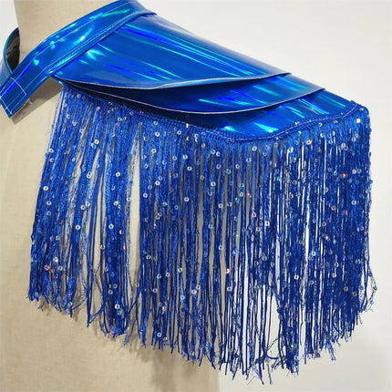 Metallic Laser Fringe Shoulder Armor & Tassel Vest Stage Costume
