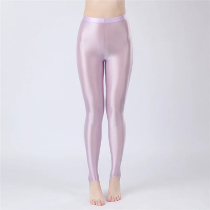 Thin Sheer Oil Glossy High-Stretch Pencil Pants Candy Color Yoga Leggings