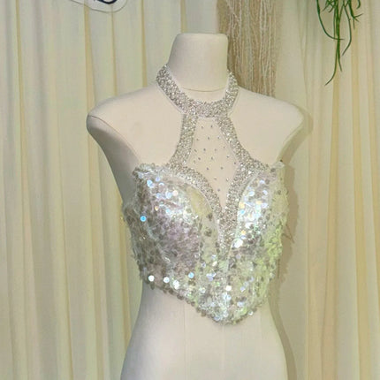 Mermaid Corset, Strapless Sequin Corset, Camisole Top, Rhinestone Hanging Neck, Aquarium Photography, Corset Clothing