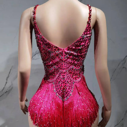 The Stardust Festival Fringe Bodysuit – Luxury Rhinestone Tassel Showgirl Costume