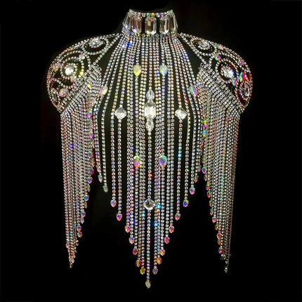 Long Rhinestone Chain Tassel Fringe Chocker Shoulder Necklace Body Jewelry