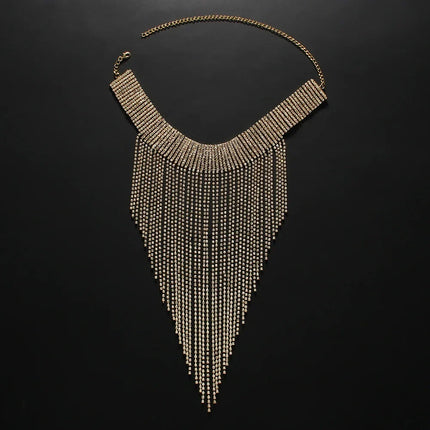 Rhinestone Fringe Tassel Choker Chain Necklace