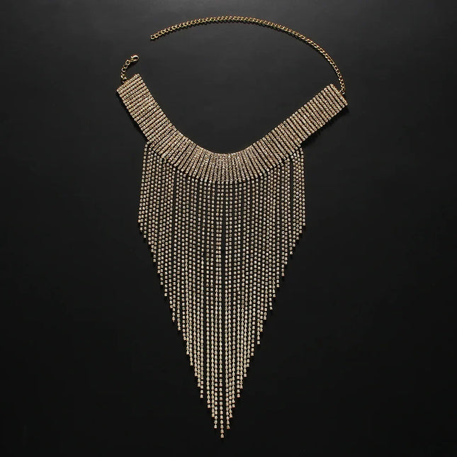 Rhinestone Fringe Tassel Choker Chain Necklace