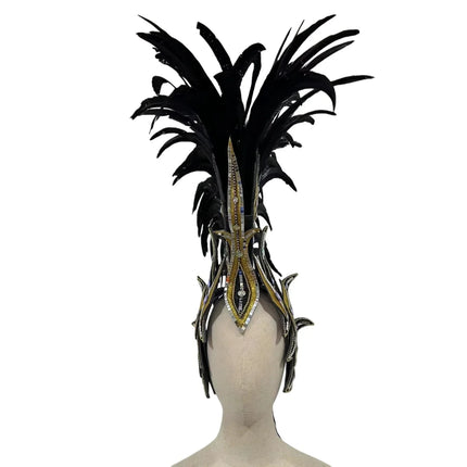 The Stardust Dark Empress – Premium Black Feathered Carnival & Gogo Headdress