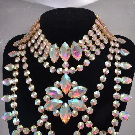 Oversized Crystal Gemstone Statement Choker Necklace Drag Queen Pageant Jewelry