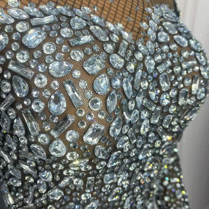 Silver Crystal Black Stocking Jumpsuit Drag Queen Nightclub Performer Catsuit