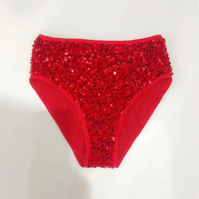 High-Waist Sequined Disco Briefs & Stage Performance Hot Pants