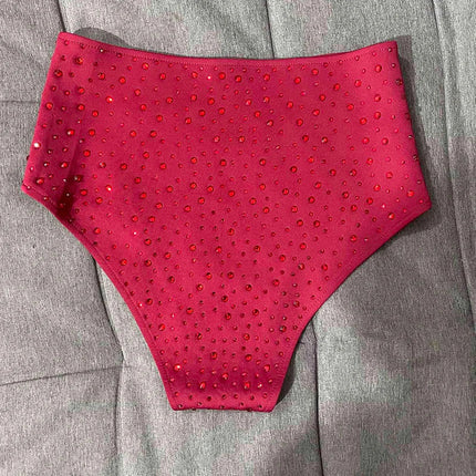 Red Rhinestone High-Waist Pole Dance Shorts & Gogo Performance Bottoms