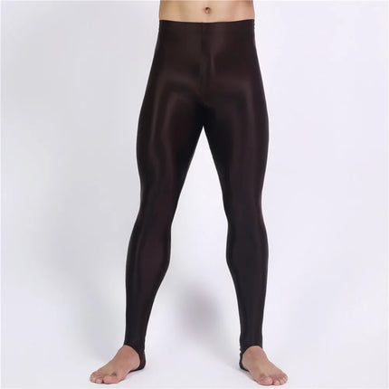 Men's Oil Glossy Sheer High-Stretch Pencil Pants Satin Smooth Leggings