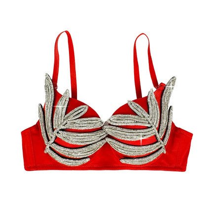 Diamond Rhinestone Leaf Embroidered Bustier Top & Corset Bralette