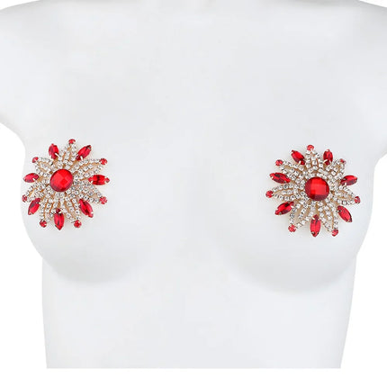 Sparkly Rhinestone Floral Sunburst Reusable Nipple Pasties Self-Adhesive Covers