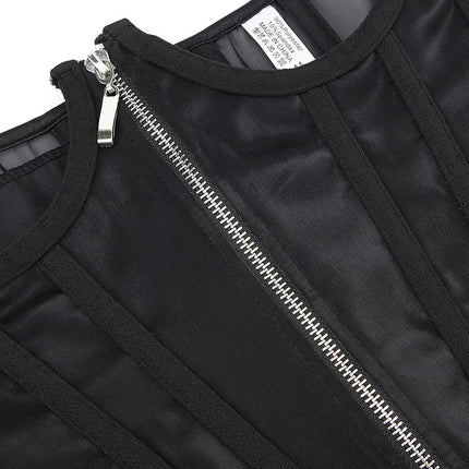 Transparent Sheer Mesh Underbust Corset Zipper Front Boned Waist Cincher Top