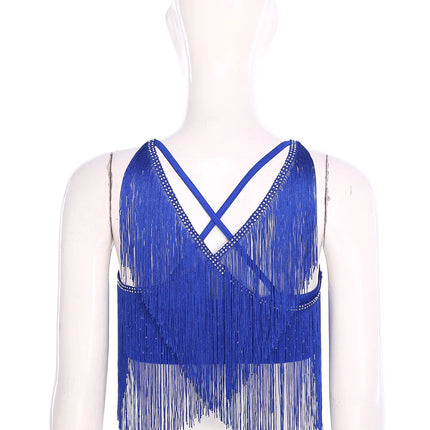 V-Neck Crisscross Back Tassel Fringe Crop Top Latin Salsa Dance Costume