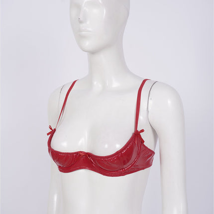 Patent Leather Underwired Open-Cup Bra