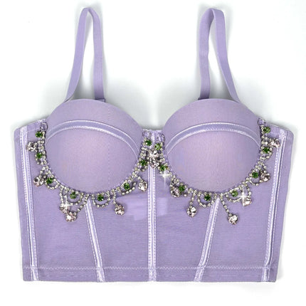 Mesh Bustier Corset Crop Top Diamond Embroidery Tassel Evening Party Bralette