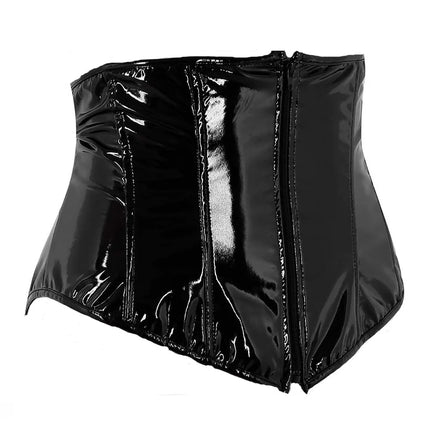 Shiny PU Leather Steampunk Underbust Corset Zipper Front Waist Cincher