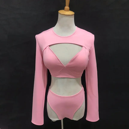 Nightclub Women Singer Dance Team Costume Gogo Dancer Sexy Performance Stage Wear Club Party Pink Bikini 3 PCS Set Rave Outfits