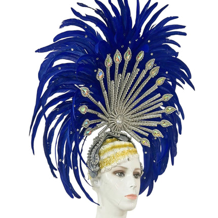 The Stardust Mirage – Premium Royal Blue & Rose Pink Feather Samba Headdress