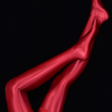80D Lace Trim Oil Shiny Thigh-High Stockings Glossy Shaping Lingerie Stockings