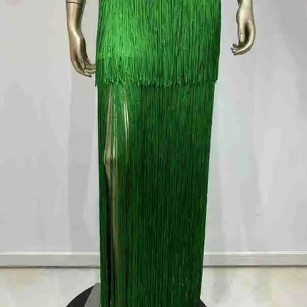 Double-Layer Fringe Bandage Ankle-Length Evening Gown & Gala Dress
