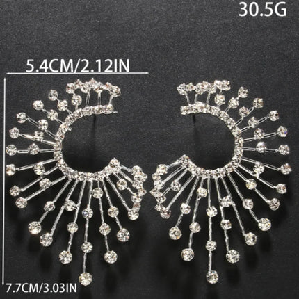 Oversized Crystal Rhinestone Geometric Fan Stud Earrings Drag Queen Stage Jewelry