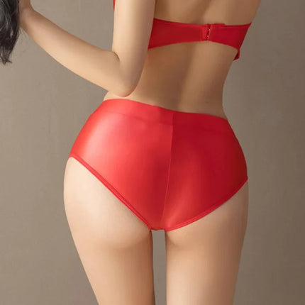 Sexy Candy Color Oil Glossy Sheer High-Waist Thong Panties Satin Smooth Briefs