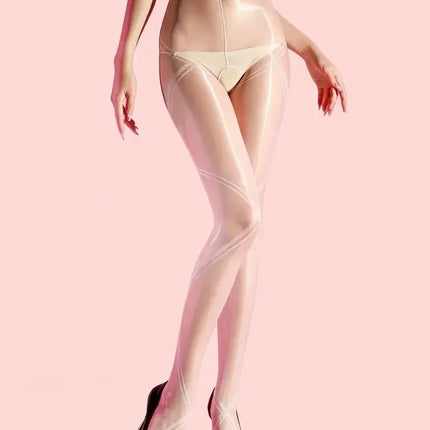 Striped Oil Glossy Sheer High-Waist Shaping Pantyhose Shiny Dance Tights