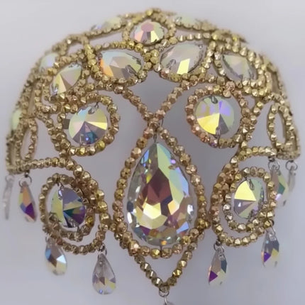 Oversized Glass Crystal Rhinestone Drop Pendant Headpiece & Earrings Drag Queen Stage Jewelry