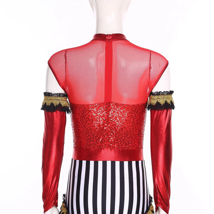Circus Ringmaster Sequin Striped Bodysuit & Metallic Gloves 2-Piece Stage Costume Set