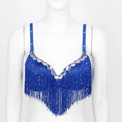 The Stardust Oasis Sirena – Sequined Tassel & Rhinestone Push-Up Belly Dance Bra Top