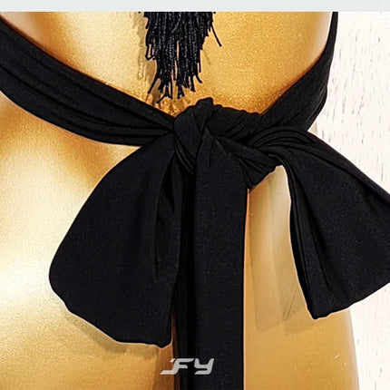 Black Latin Dance Fringe Camisole Top & High-Motion Practice Pants Set