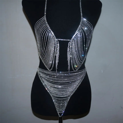 Dazzling Crystal Tassel Bra Chain & Thong Bikini Body Jewelry Set