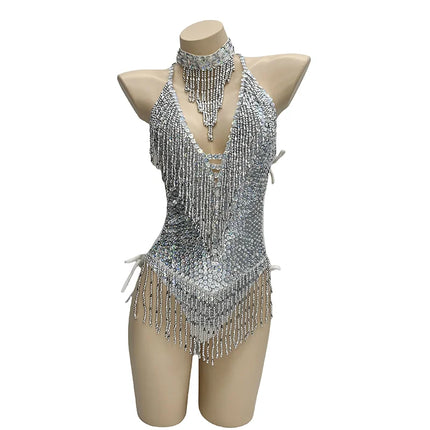 Beaded Sequin Tassel Performance Bodysuit