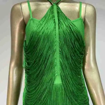 Double-Layer Fringe Bandage Ankle-Length Evening Gown & Gala Dress