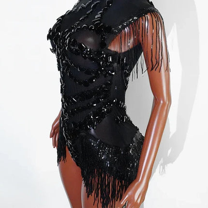 The Stardust Midnight Cabaret Bodysuit – Luxury Rhinestone & Mesh Showgirl Costume