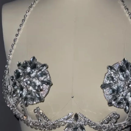 Floral Rhinestone & Tassel Bra Body Chain Set