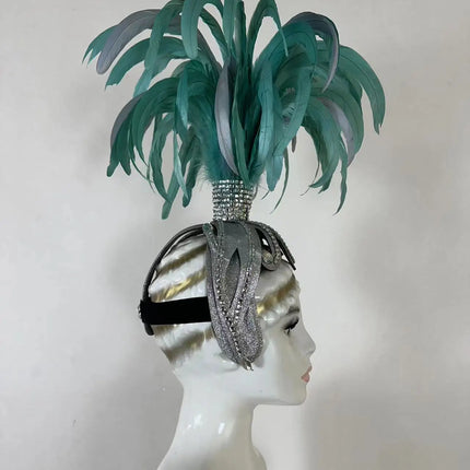 The Stardust Dionysia – Mint Green Feather Carnival & Masque Ball Headdress