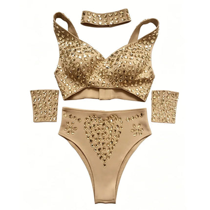 Sexy DJ Nightclub Pole Dance Costume Rhinestone Bikini Rave Outfit Party Show Stage Wear Dancer Team Performance Clothes