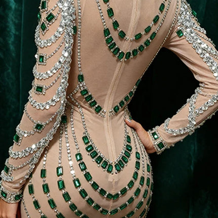 Sparkly Rhinestone, Sequin & Pearl Sheer Illusion Performance Dress Stage Costume